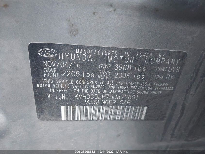 2017 HYUNDAI ELANTRA GT - KMHD35LH7HU372801
