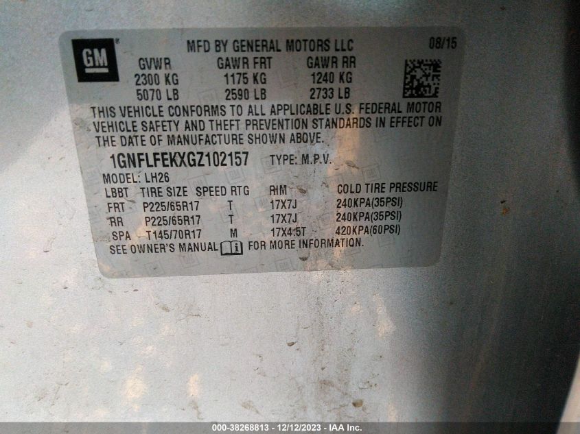 2016 CHEVROLET EQUINOX LT - 1GNFLFEKXGZ102157