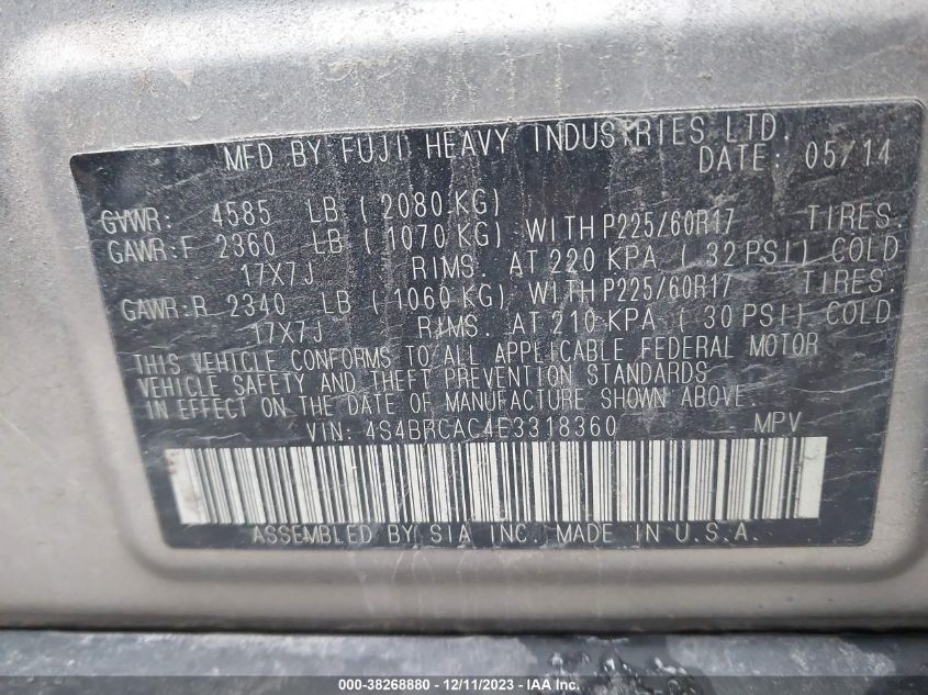 2014 SUBARU OUTBACK 2.5I - 4S4BRCAC4E3318360
