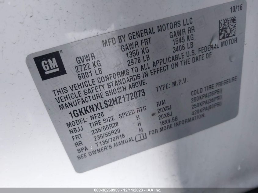 2017 GMC ACADIA DENALI - 1GKKNXLS2HZ172073