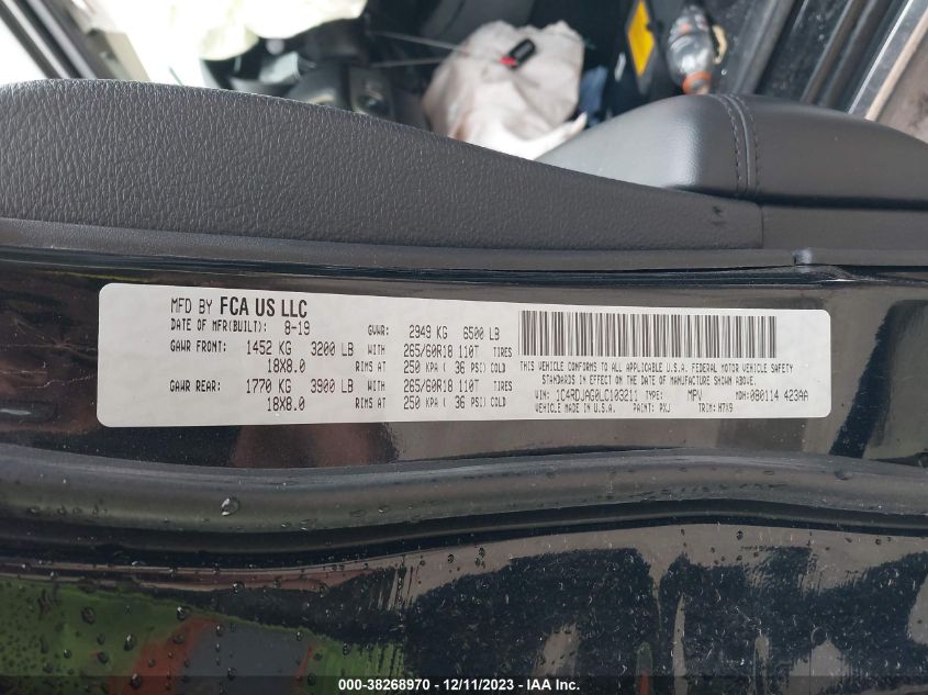 2020 DODGE DURANGO SXT - 1C4RDJAG0LC103211