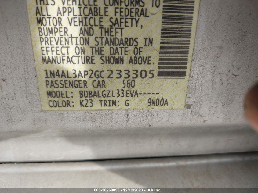 2016 NISSAN ALTIMA 2.5/S/SV/SL/SR - 1N4AL3AP2GC233305