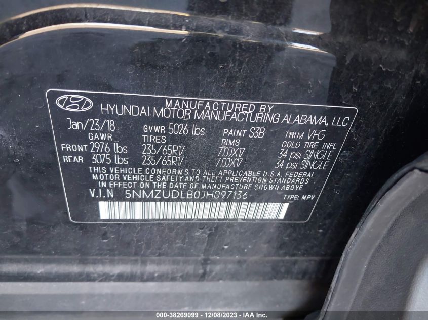 2018 HYUNDAI SANTA FE SPORT - 5NMZUDLB0JH097136