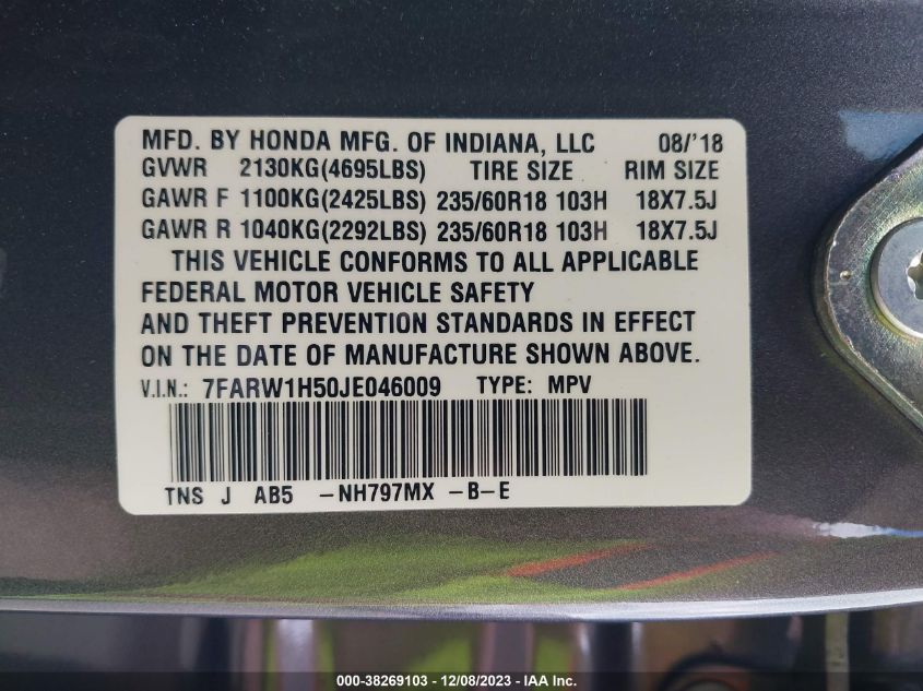 2018 HONDA CR-V EX - 7FARW1H50JE046009