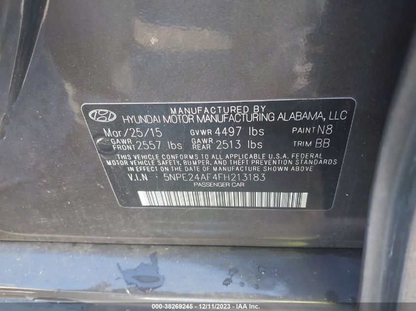 2015 HYUNDAI SONATA SE - 5NPE24AF4FH213183