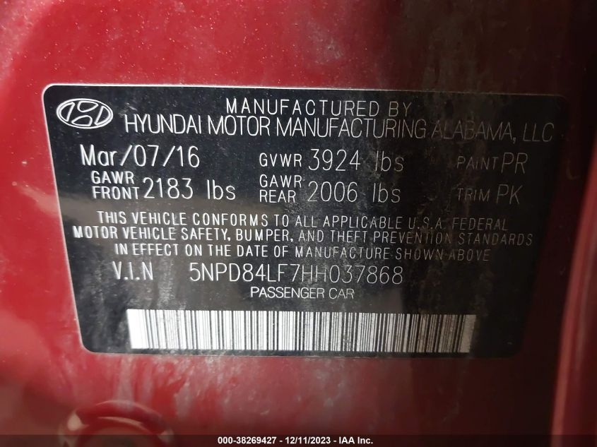 2017 HYUNDAI ELANTRA SE - 5NPD84LF7HH037868
