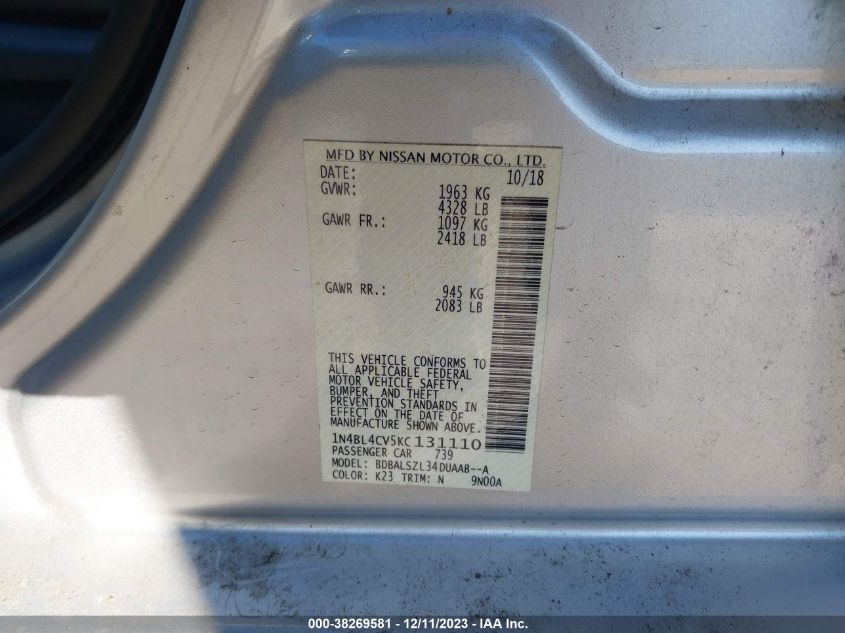2019 NISSAN ALTIMA 2.5 SR - 1N4BL4CV5KC131110