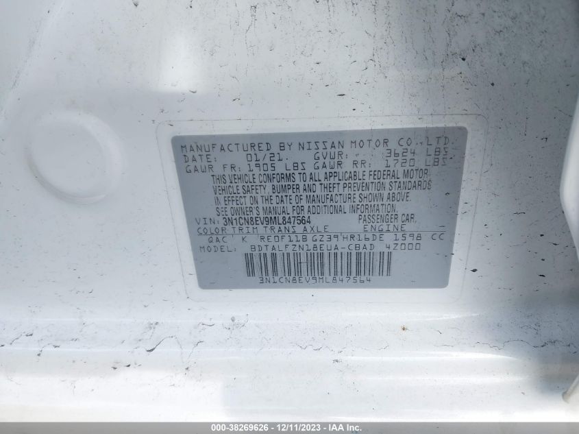2021 NISSAN VERSA SV - 3N1CN8EV9ML847564