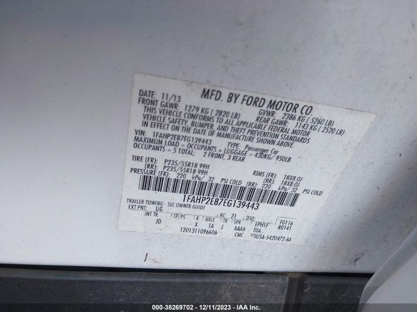 2014 FORD TAURUS SEL - 1FAHP2E87EG139443