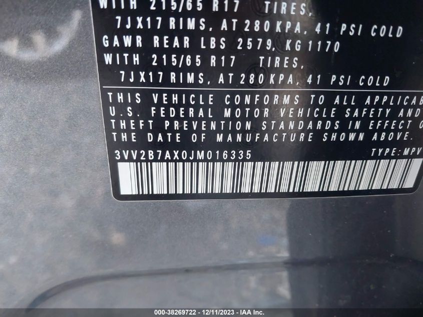 VIN 3VV2B7AX0JM016335 2018 VOLKSWAGEN TIGUAN 2.0T SE/2.0T SEL