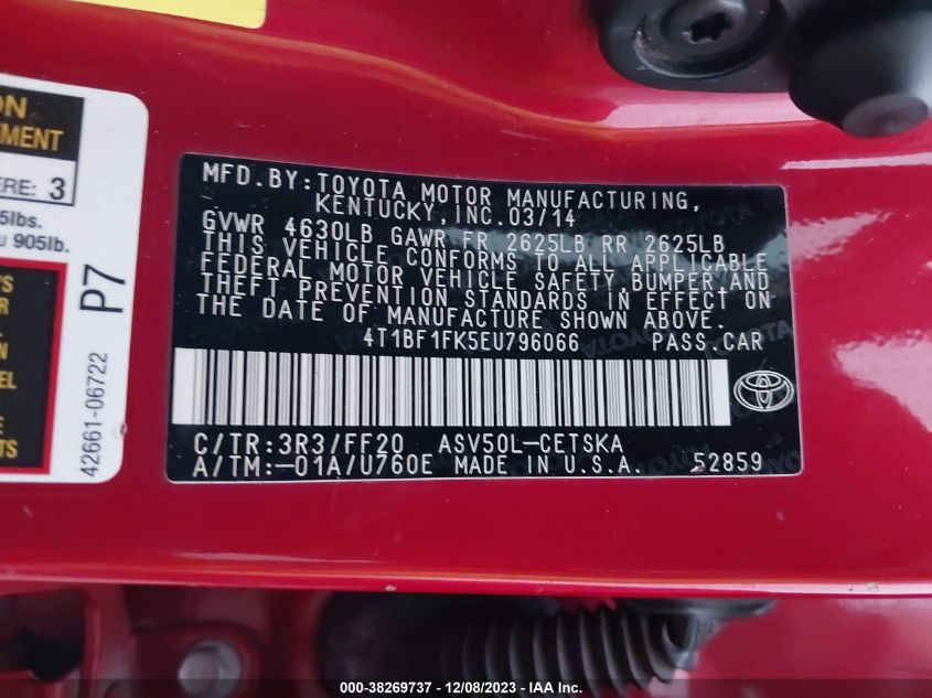 2014 TOYOTA CAMRY L/SE/LE/XLE - 4T1BF1FK5EU796066