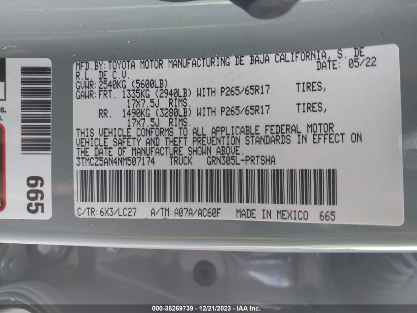 2022 TOYOTA TACOMA TRD SPORT - 3TMCZ5AN4NM507174