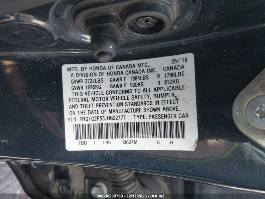 2018 HONDA CIVIC LX - 2HGFC2F55JH602777