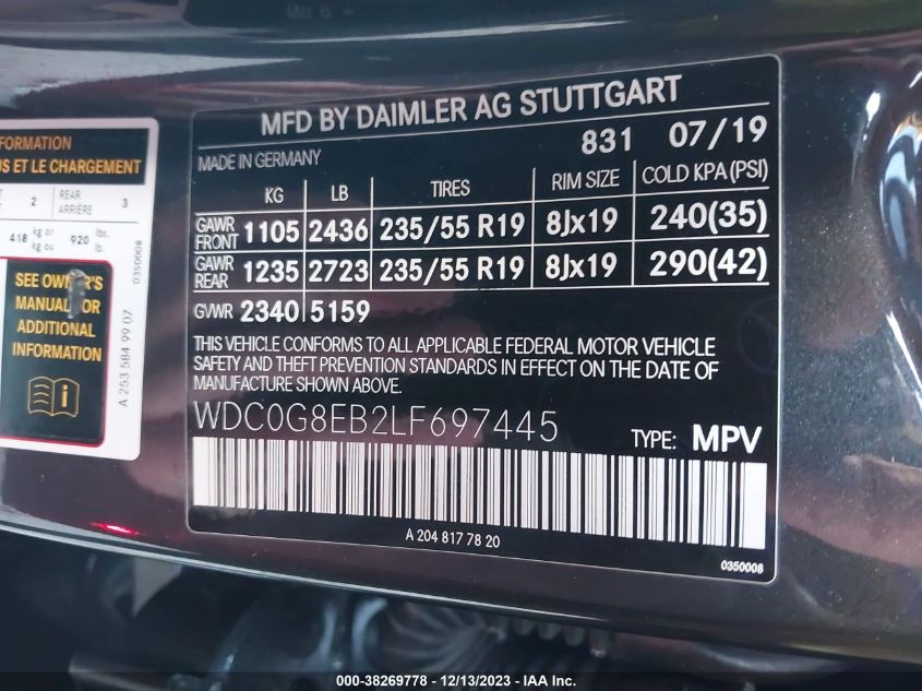 2020 MERCEDES-BENZ GLC 300 4MATIC - WDC0G8EB2LF697445