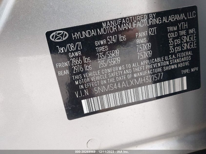 2021 HYUNDAI SANTA FE LIMITED - 5NMS44ALXMH321577