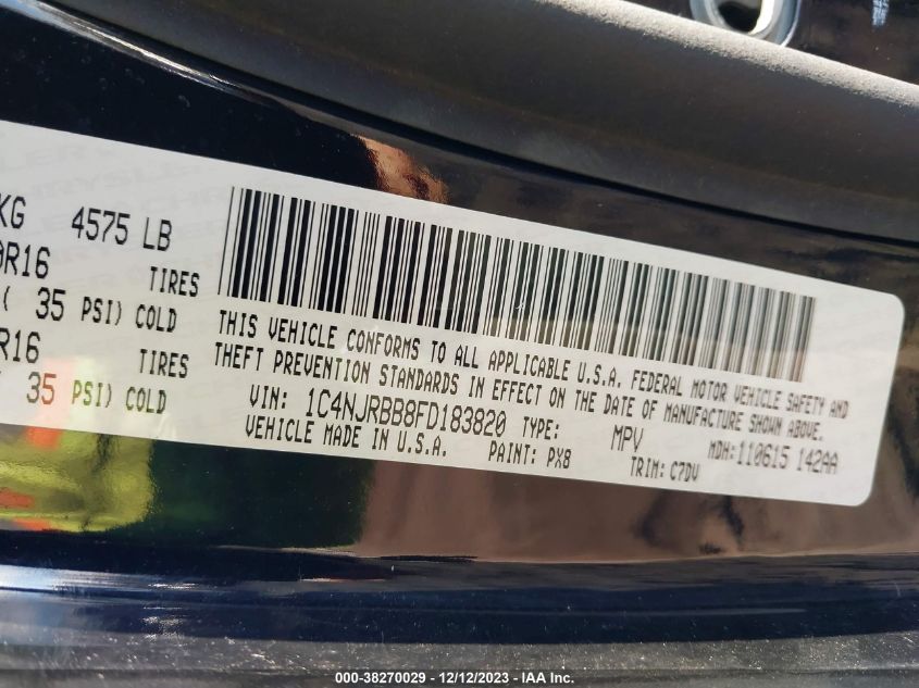 2015 JEEP PATRIOT SPORT - 1C4NJRBB8FD183820
