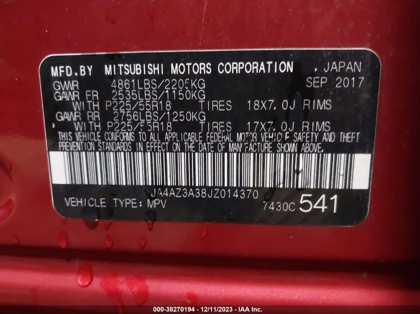 2018 MITSUBISHI OUTLANDER SE - JA4AZ3A38JZ014370