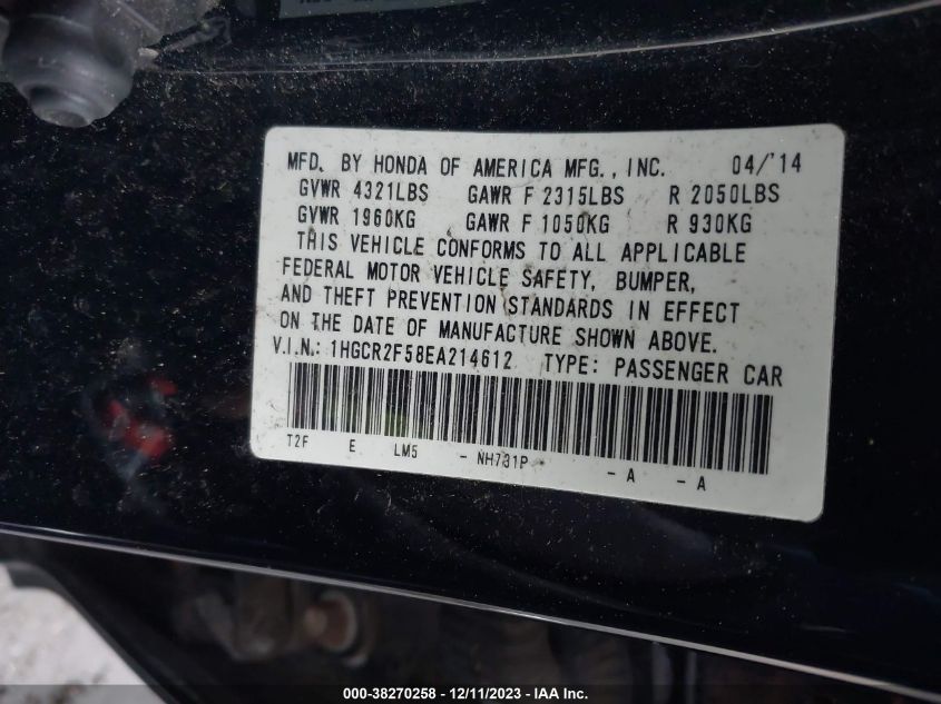 2014 HONDA ACCORD SPORT - 1HGCR2F58EA214612