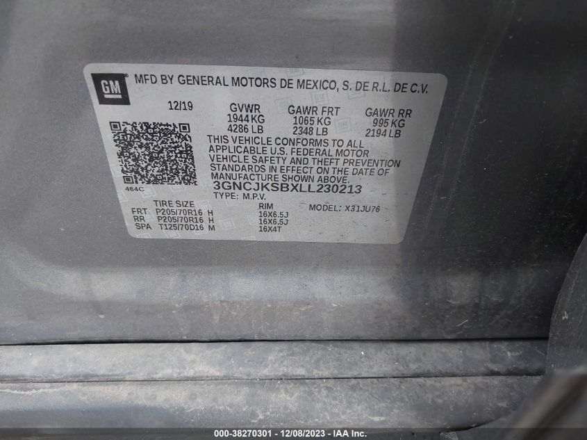 2020 CHEVROLET TRAX LS - 3GNCJKSBXLL230213