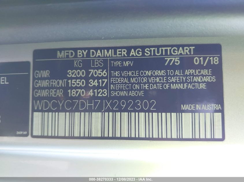 2018 MERCEDES-BENZ AMG G 63 4MATIC WDCYC7DH7JX292302