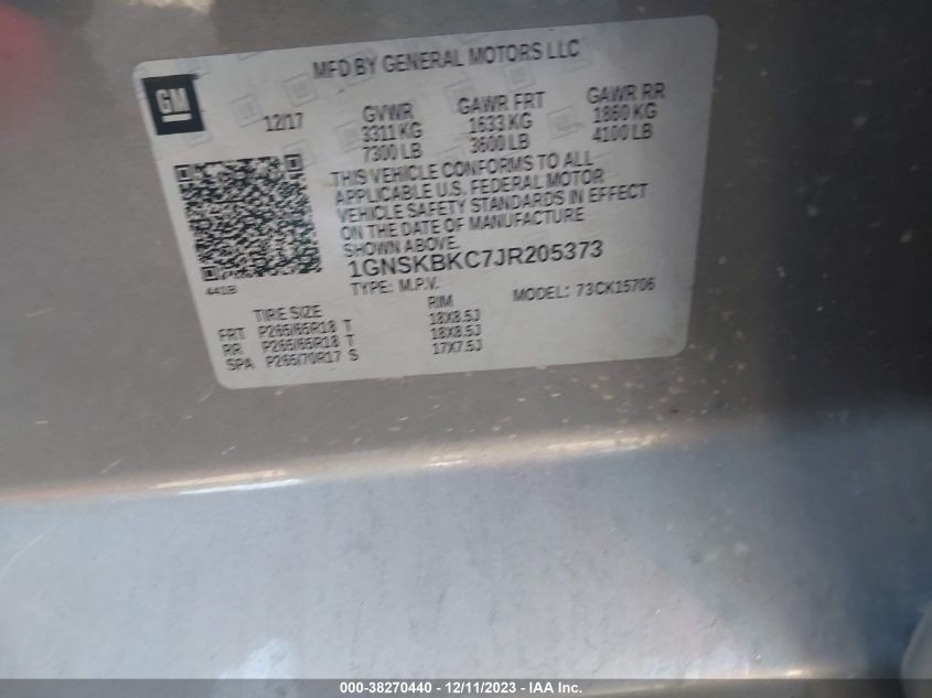2018 CHEVROLET TAHOE LT - 1GNSKBKC7JR205373