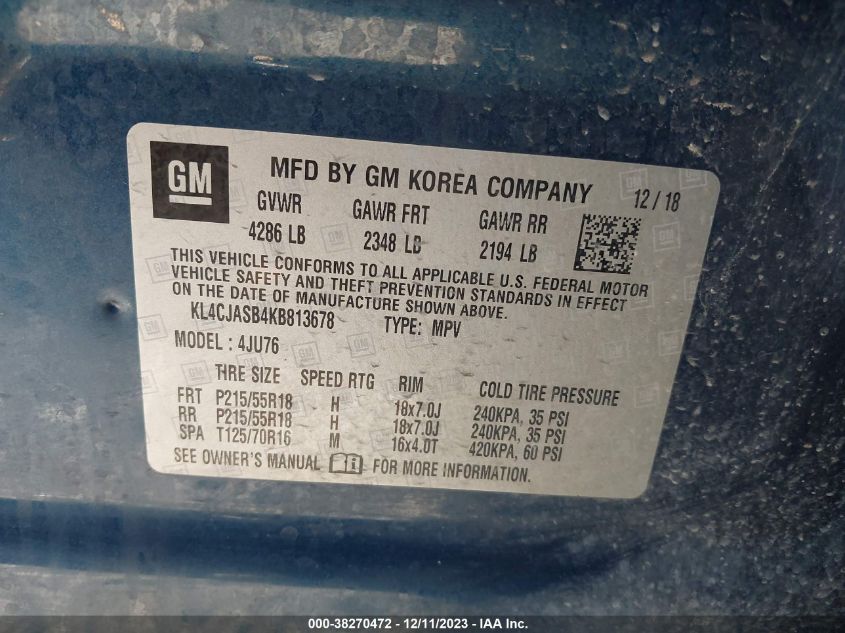 2019 BUICK ENCORE FWD PREFERRED - KL4CJASB4KB813678