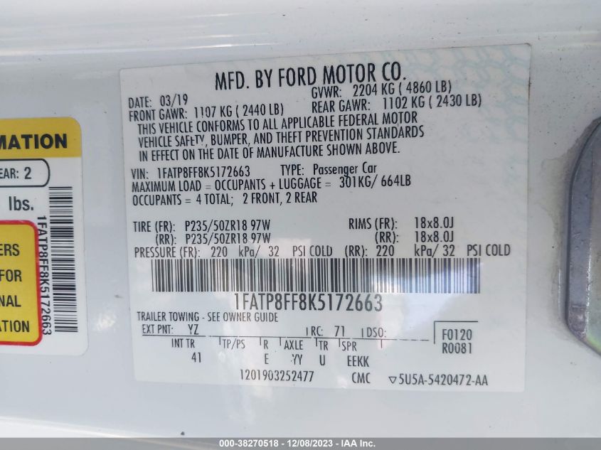 2019 FORD MUSTANG GT - 1FATP8FF8K5172663