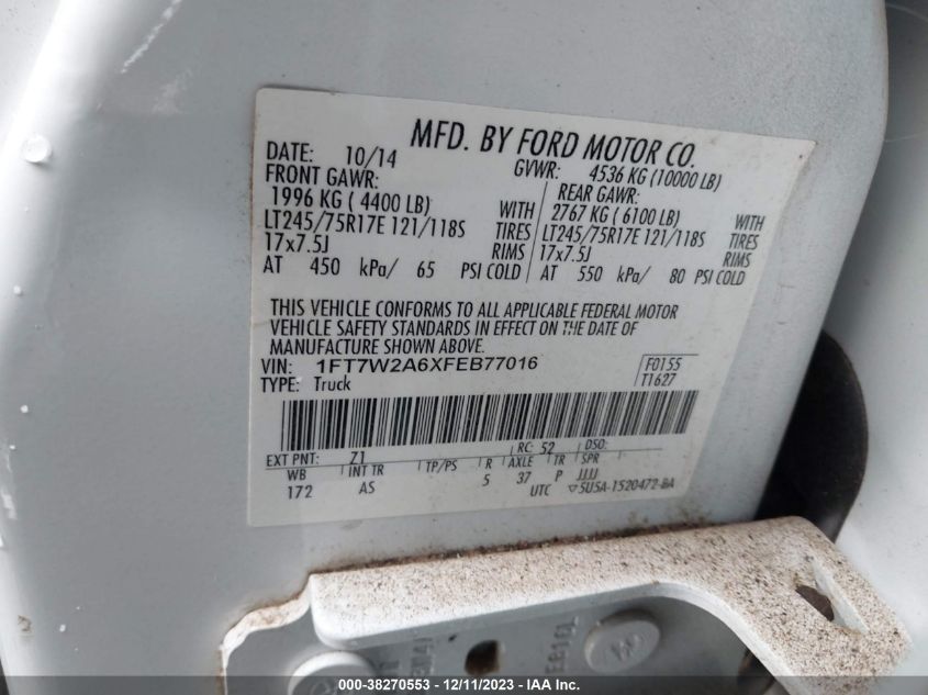 2015 FORD F-250 XL - 1FT7W2A6XFEB77016