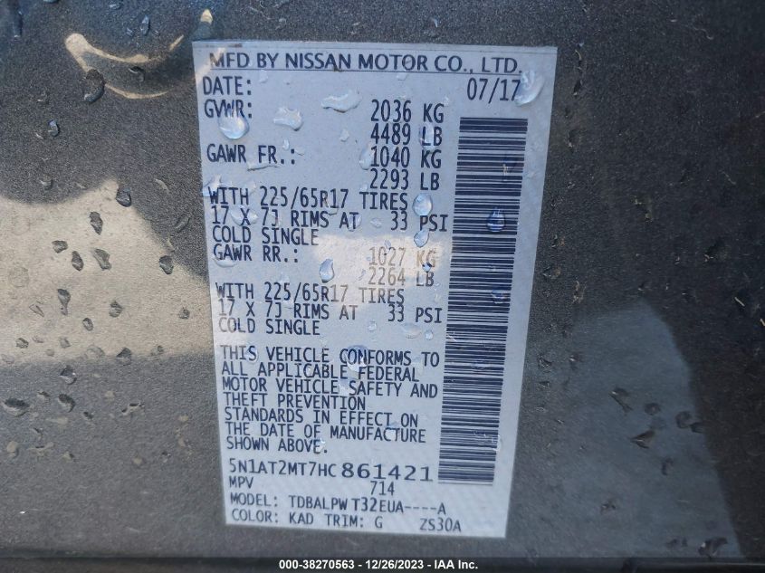 2017 NISSAN ROGUE S - 5N1AT2MT7HC861421