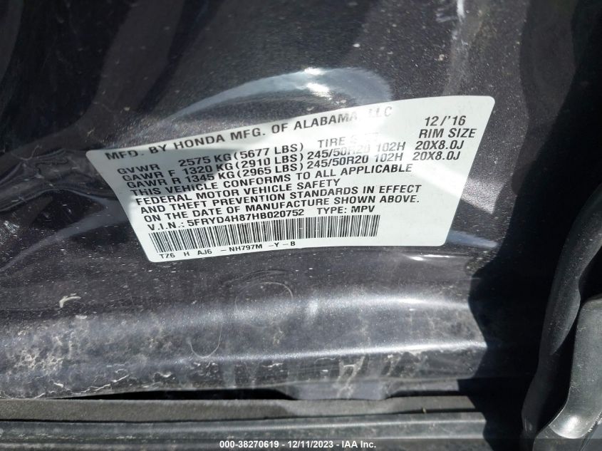 2017 ACURA MDX ADVANCE - 5FRYD4H87HB020752