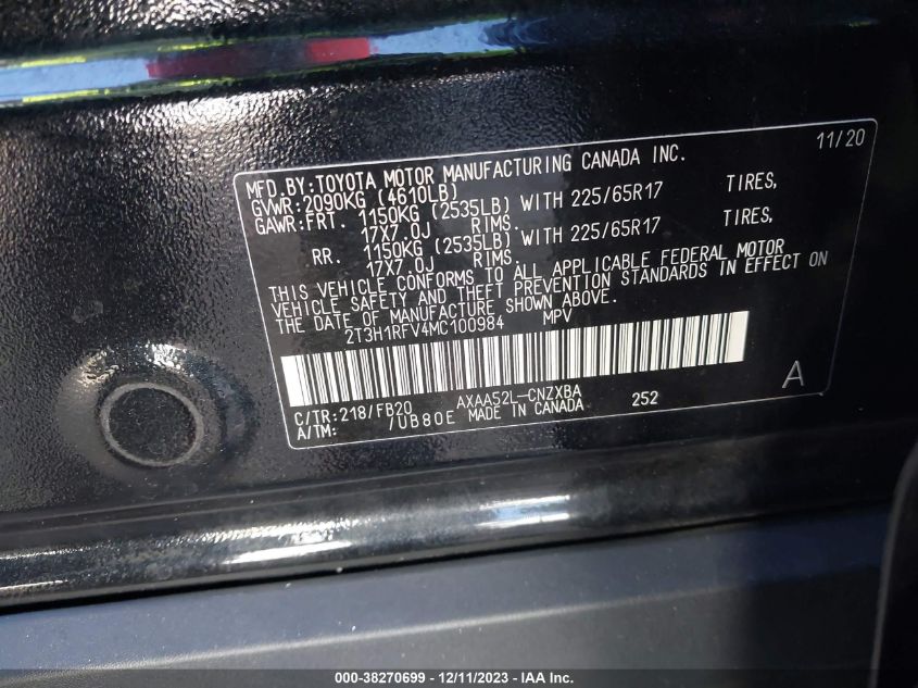 2021 TOYOTA RAV4 LE - 2T3H1RFV4MC100984