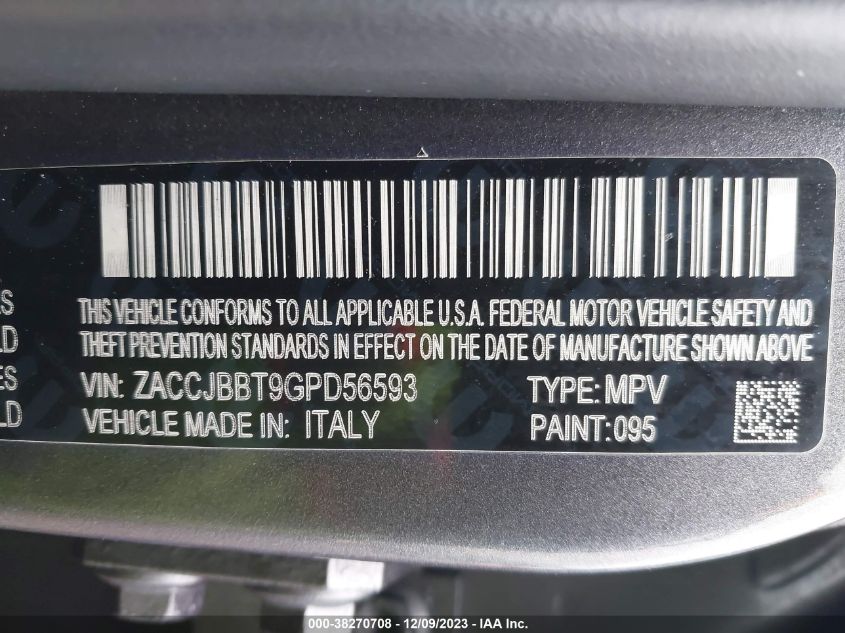 2016 JEEP RENEGADE LATITUDE - ZACCJBBT9GPC56593