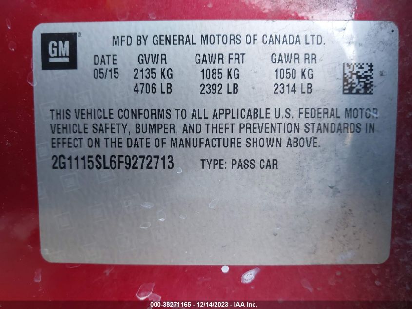 2015 CHEVROLET IMPALA LT - 2G1115SL6F9272713