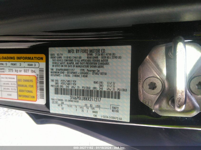 2019 FORD FUSION HYBRID SE - 3FA6P0LU8KR211217