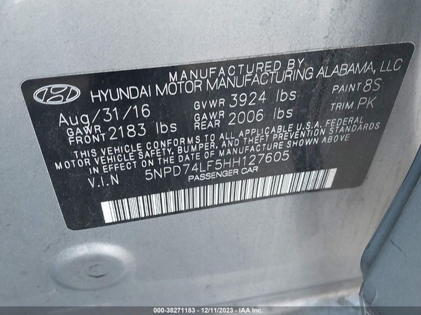 2017 HYUNDAI ELANTRA SE - 5NPD74LF5HH127605