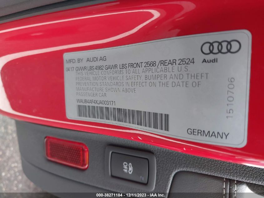 2018 AUDI S4 3.0T PREMIUM PLUS - WAUB4AF4XJA003171