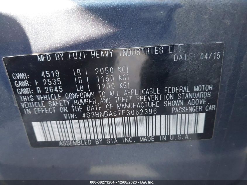 2015 SUBARU LEGACY 2.5I - 4S3BNBA67F3062396