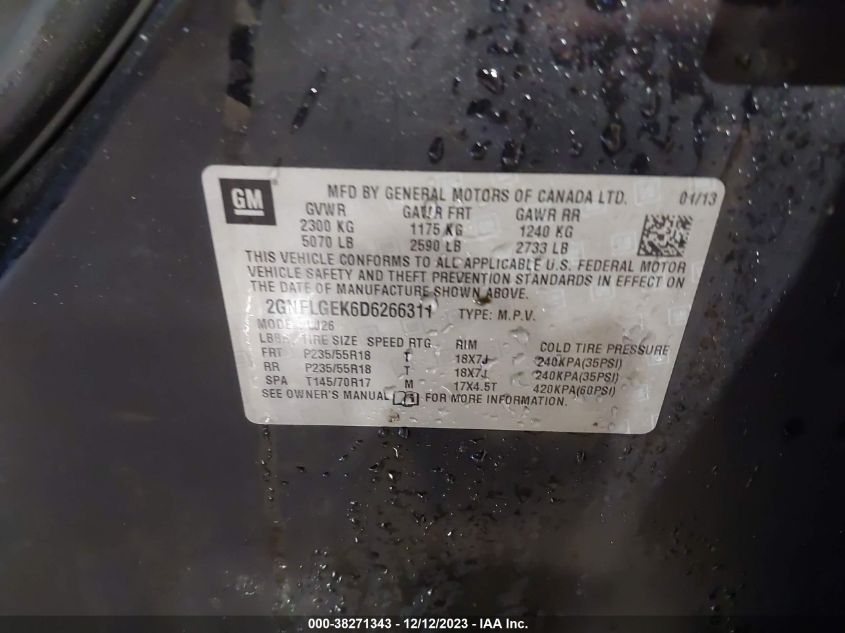 2013 CHEVROLET EQUINOX LTZ - 2GNFLGEK6D6266311