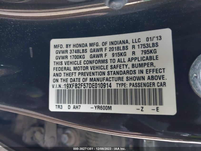 2013 HONDA CIVIC LX - 19XFB2F57DE010914