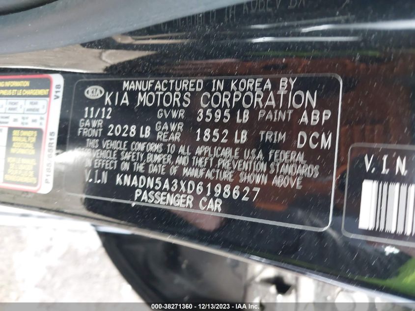 2013 KIA RIO EX - KNADN5A3XD6198627