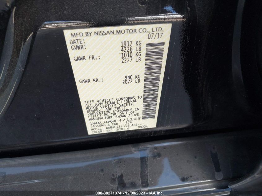 2017 NISSAN ALTIMA 2.5/S/SV/SL/SR - 1N4AL3AP6HC471143