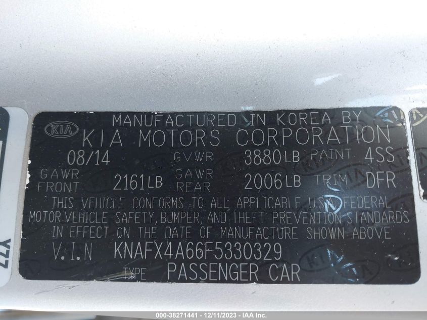 KNAFX4A66F5330329 | 2015 KIA FORTE