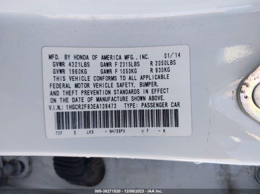2014 HONDA ACCORD EX-L - 1HGCR2F83EA139473