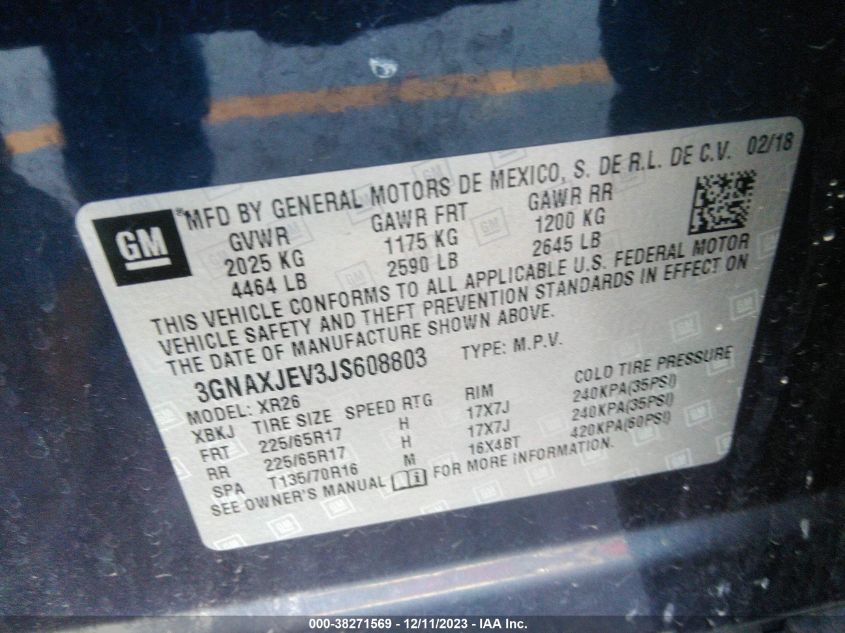 2018 CHEVROLET EQUINOX LT - 3GNAXJEV3JS608803