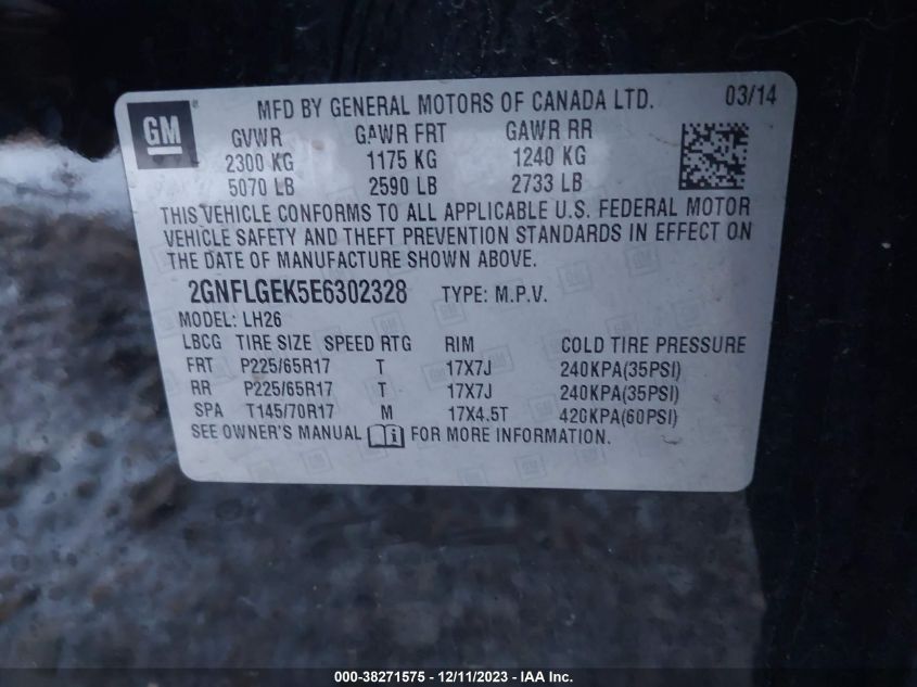 2014 CHEVROLET EQUINOX LT - 2GNFLGEK5E6302328