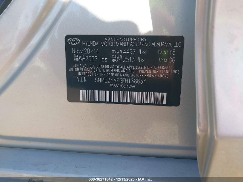 2015 HYUNDAI SONATA SE - 5NPE24AF3FH138654