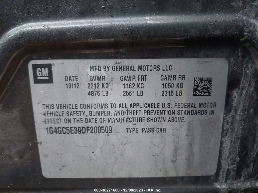 2013 BUICK LACROSSE LEATHER GROUP - 1G4GC5E30DF200509