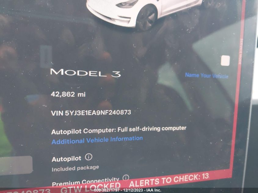 2022 TESLA MODEL 3 REAR-WHEEL DRIVE - 5YJ3E1EA9NF240873