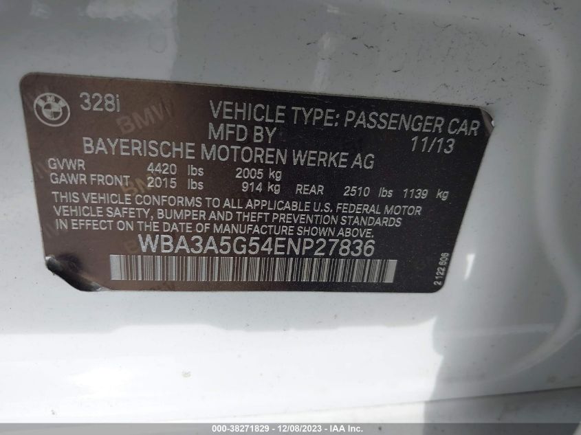 2014 BMW 3 SERIES 328I - WBA3A5G54ENP27836