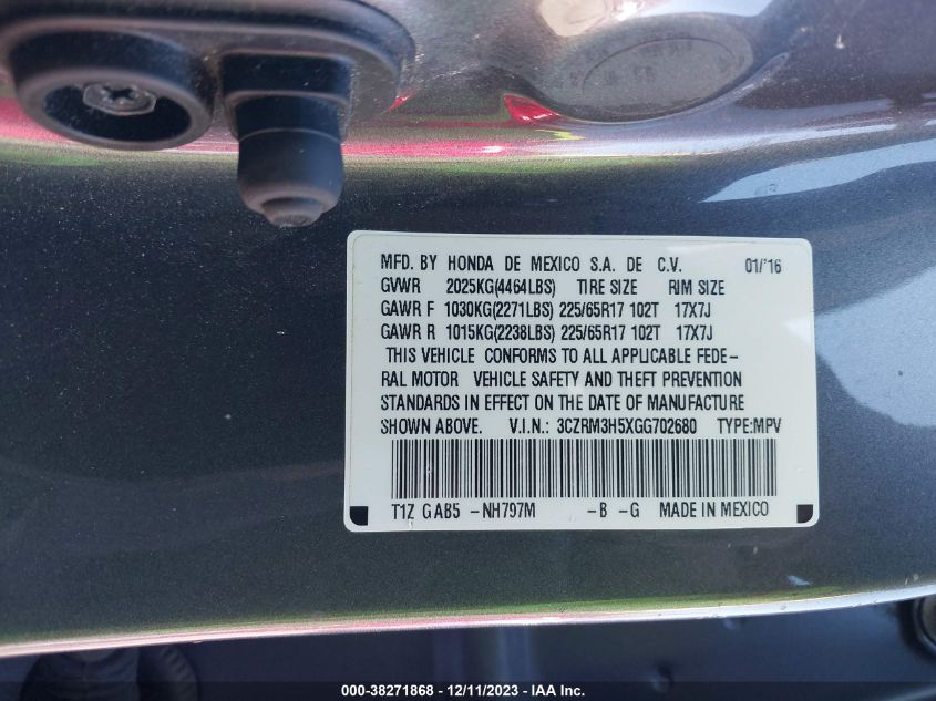 2016 HONDA CR-V EX - 3CZRM3H5XGG702680